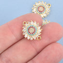 Gold Spiral Round Charm, Micro Pave CZ Cubic Zirconia Crystals, Rhinestone 2-hole Connector Link, Brass Metal, 20x16mm, chs4608