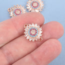 Rose Gold Spiral Round Charm, Micro Pave CZ Cubic Zirconia Crystals, Rhinestone 2-hole Connector Link, Brass Metal, 20x16mm, chs4610