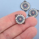 Black Spiral Round Charm, Micro Pave CZ Cubic Zirconia Crystals, Rhinestone 2-hole Connector Link, Brass Metal, 20x16mm, chs4611