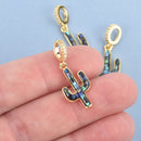 Gold Shell CACTUS Charm, MicroPave CZ Cubic Zirconia Crystals, Rhinestone Brass and Abalone 30mm chs4612