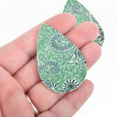 10 GREEN FLORAL Faux Leather Teardrop Charm Pendants Vegan Leather, 2-1/4" long chs4623