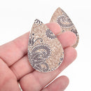 10 KHAKI BROWN FLORAL Faux Leather Teardrop Charm Pendants Vegan Leather, 2-1/4" long chs4626