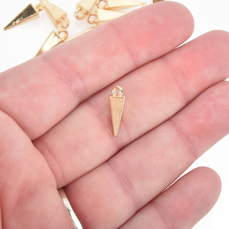 20 Gold Triangle Charms, bright gold metal pyramid charms, 16x5mm chs4629