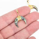 ABALONE Shell Double Horn Charm Pendant, Crescent Horn, GOLD Wire Wrap, Upside Down Moon 20mm (3/4"), chs4630
