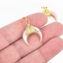 Peach Shell Double Horn Charm Pendant, Crescent Horn, GOLD Wire Wrap, Upside Down Moon 20mm (3/4"), chs4631