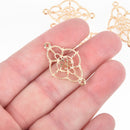 2 Gold Quatrefoil Charms, Filigree Connector Link, 1.25" long, chs4636