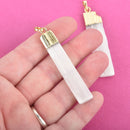 1 White SELENITE Gemstone Stick Charm Pendant, Gold Bail, 2" long chs4644