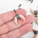 Peach Shell Double Horn Charm Pendant, Crescent Horn, BLACK Wire Wrap, Upside Down Moon 20mm (3/4"), chs4646