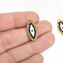 2 Beaded Evil Eye Charms, Gold Brass with hand sewn Miyuki Delica Seed Beads, Connector Link, 23mm chs4651
