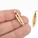 1 Matte Gold Beaded Feather Charm Connector Link, 26mm chs4655