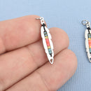 1 Silver Beaded Feather Charm Connector Link, 26mm chs4657
