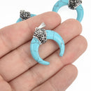 BLUE HOWLITE Double Horn Pendant, Crescent Horn, MicroPavé Pendant, Upside Down Moon, 27mm (1-1/8"), chs4659