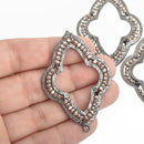 2 Gunmetal QUATREFOIL Beaded Charms GRAY TAUPE Crystal Beads, Connector Link, 2-1/4" long, chs4661