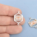 1 Shiny Silver Beaded Charm Connector Link, Hexagon Pink White 23mm chs4670