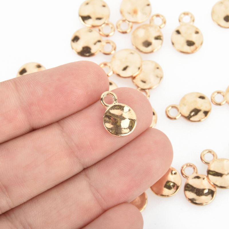 20 Light Gold Drop Charms, Hammered Wavy Circle 10mm chs4680