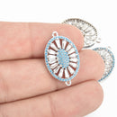 1 Blue and Silver Oval Charm Micro Pave CZ Cubic Zirconia Crystals Connector Link 26mm chs4689