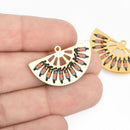 1 Shiny Gold Beaded FAN Charm 30mm chs4694