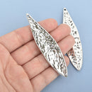2 Silver Leaf Charms, Large Pendants, 3-3/8" long, chs4707