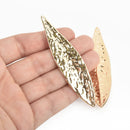 2 Light Gold Leaf Charms, Large Pendants, 3-3/8" long, chs4710