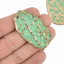 5 Hammered Gold Cross Pendant Charms, Light Gold with GREEN verdigris patina, large oval 1-7/8" long, chs4731