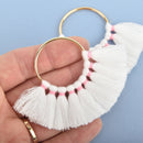 2 Large Fan Tassel Charms Gold CIRCLE Ring with WHITE and PINK Fringe 80x57mm chs4741