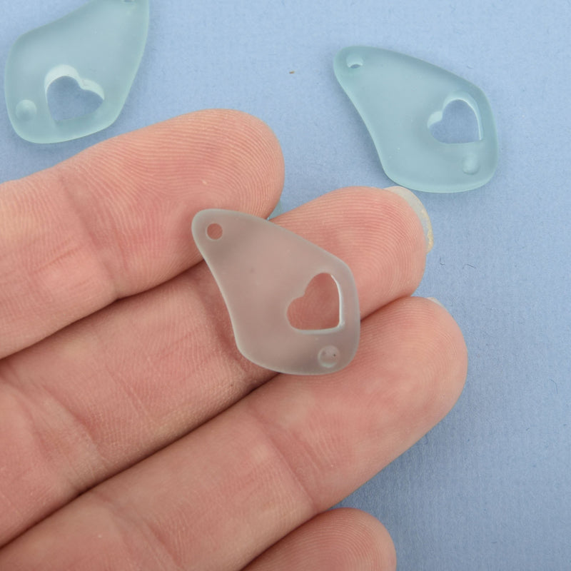 5 MINT GREEN Resin Charms Faux Beach Glass HEART Drop Frosted Matte Translucent 25x15mm chs4744