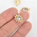 5 Gold Connector Link Charms, Oval Crystal Rhinestone with tiny faux pearls, 18mm, chs4747