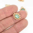 5 Gold Connector Link Charms, Oval Green Crystal Rhinestone with tiny faux pearls, 18mm, chs4748