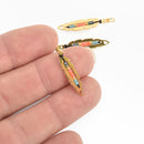 1 Shiny Gold Beaded Feather Charm Connector Link, 26mm chs4749