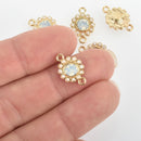 5 Gold Connector Link Charms, Round Faux Opal Crystal Rhinestone with tiny faux pearls, 17mm, chs4751