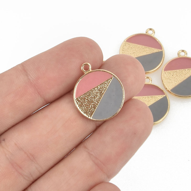 5 Pink and Blue Enamel Charms, Gold plated 21mm chs4752