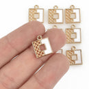 5 Square White Filigree Charms, Enamel and Gold plated 15mm chs4762