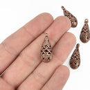 5 Filigree Copper Teardrop Charms, Drop Charms, 29x11mm, chs4763