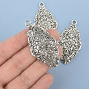 4 Fancy Pendant Charms, Silver, large 2.25" long, chs4767
