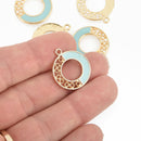 5 Round Blue Filigree Charms, Enamel and Gold plated 23mm chs4771