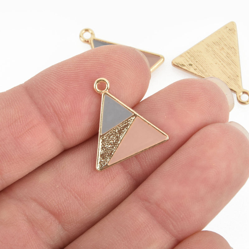5 Pink and Blue Enamel Charms, Gold plated Triangle 19mm chs4772