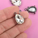 2 Rhinestone Teardrop Drop Charm Pendants, gunmetal bezel setting, faceted crystal glass, 3/4" long, chs4778