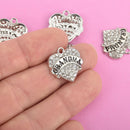 2 GRANDMA Charms, Rhinestone Heart Charms, Clear 21mm, chs4782