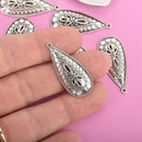 10 Silver Teardrop Charms, Filigree 35mm chs4784