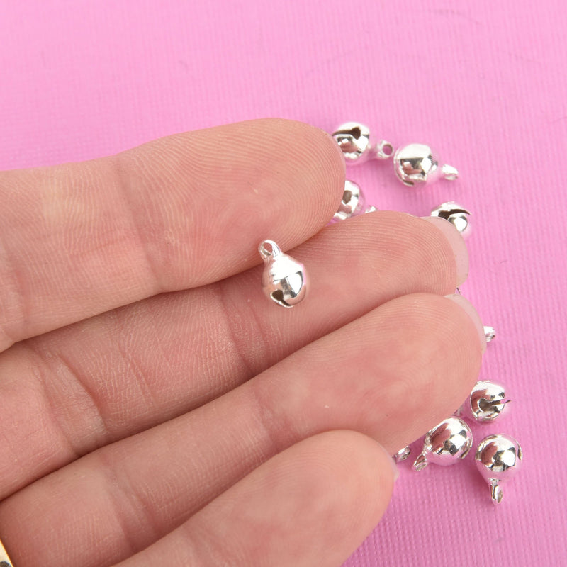 100 Small Jingle Bell Charms, silver plated, 9x6mm chs4787