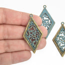 2 Large Filigree Blue Patina Diamond Charms, 2" long, chs4790