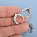 SILVER Double Horn Charm with CZ Crystals, Crescent Moon, Micro Pavé Pendant 18mm chs4800