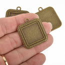 5 Bronze Square Bezel Tray Charms, tray fits 20mm square, chs4801