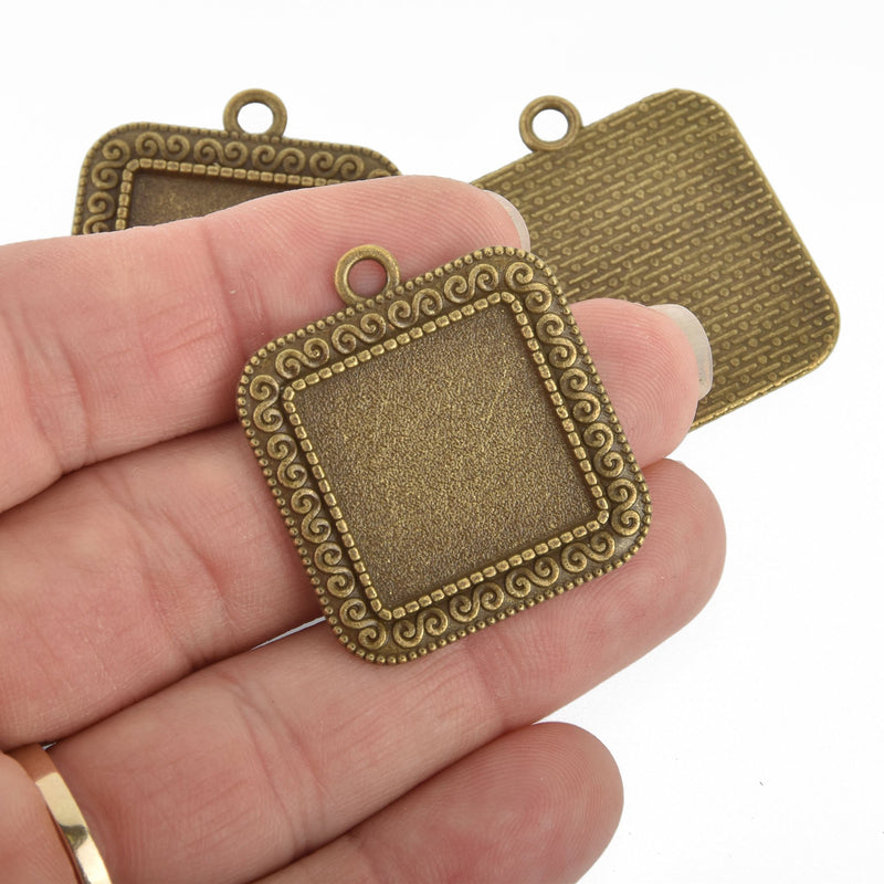 5 Bronze Square Bezel Tray Charms, tray fits 20mm square, chs4801