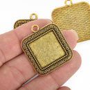 5 Gold Square Bezel Tray Charms, tray fits 20mm square, chs4802