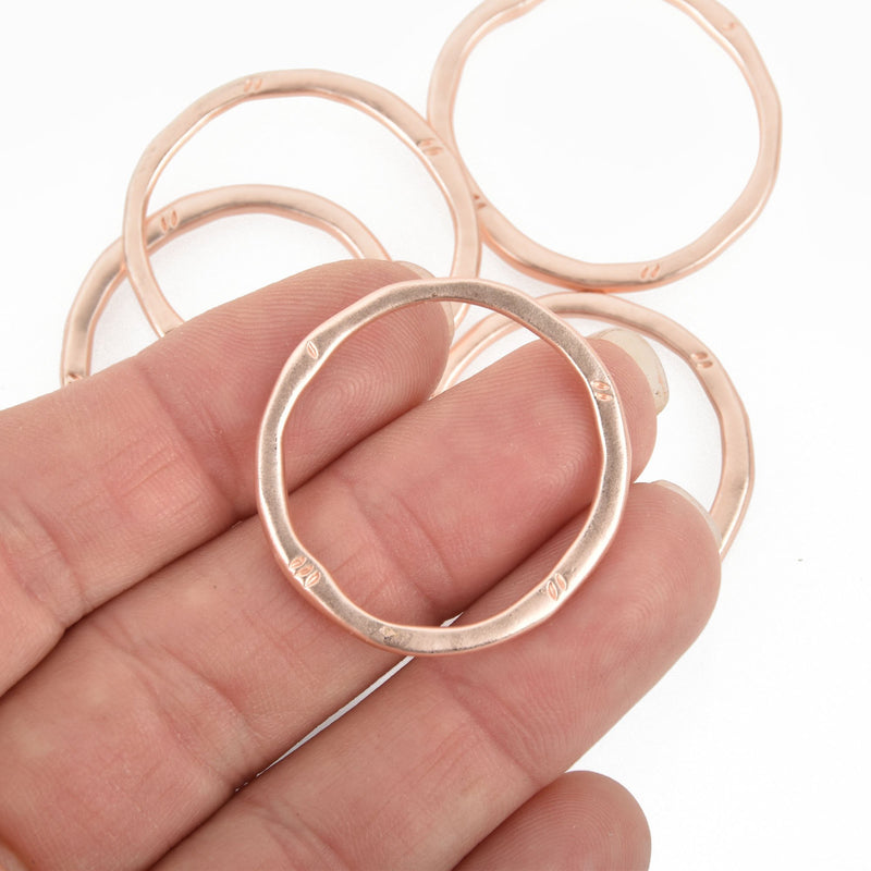 5 MATTE ROSE GOLD Hammered Rings, Circle Washer Connector Links, Metal Charms, 32mm, chs4805