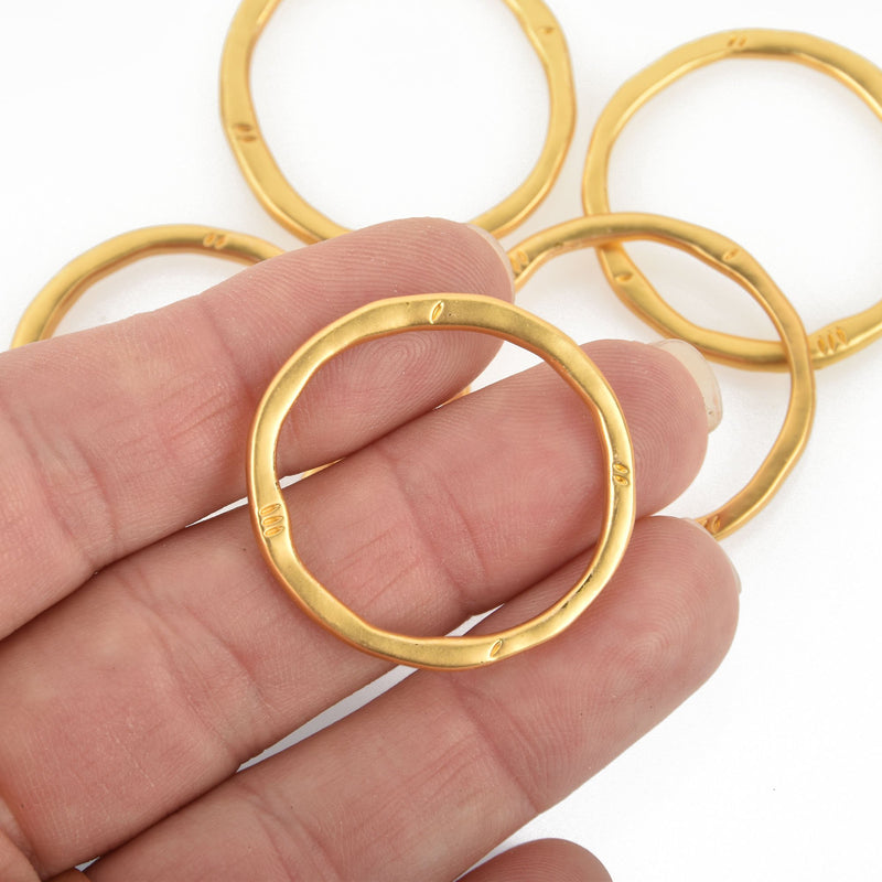 5 Dark MATTE Gold Hammered Rings, Circle Washer Connector Links, Hammered Metal Charms, 32mm, chs4806