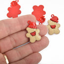 5 Christmas SANTA BEAR Charms, Enamel Teddy Bear, chs4812