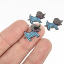 Black DOG Charms, Micropave blue CZ crystals, Connector Link, chs4816