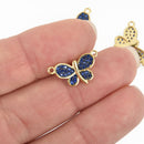 Gold Butterfly Charms, Micro pave ROYAL BLUE CZ crystals, Connector Link, chs4818